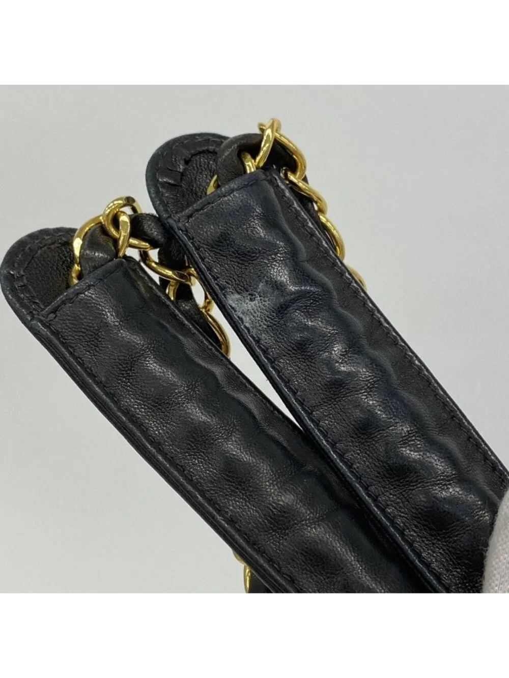 Chanel Shoulder Bag Quilted Lambskin Black Gold